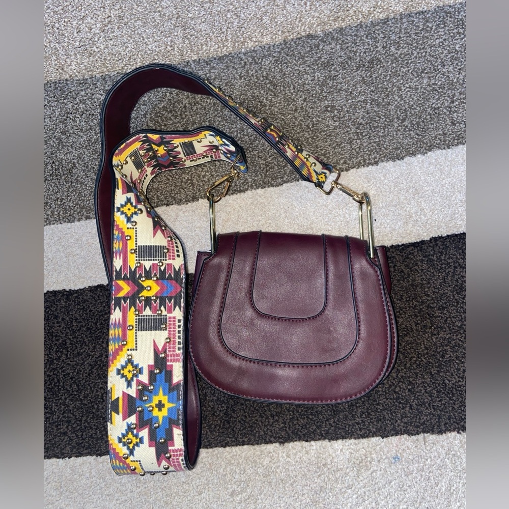 Yoki Faux Leather Maroon Studded Strap Ladies Cross Body Bag Purse
